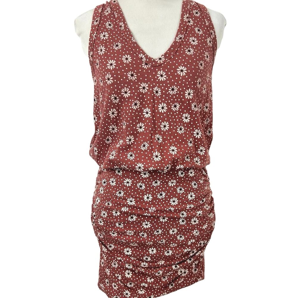 Sundry Floral Daisy Ruched Mini Dress Racerback Rust Red Size 1/S